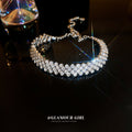 Silver Tone Wide Lattice Crystal Slider Bracelet With Multiple Rows view 2