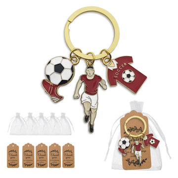Enamel Soccer Triple Charm Keychain Gold Split Ring