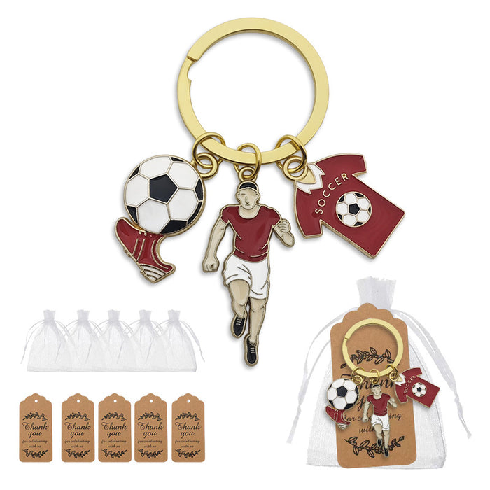 Enamel Soccer Triple Charm Keychain Gold Split Ring