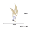 Gold Tone Double Wing Brooch With White Pearl and Clear Crystal view 5