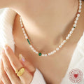 Freshwater Pearl Necklace Green Beads Gold Toggle Clasp view 3