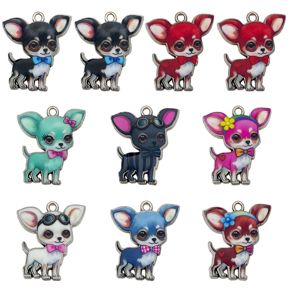 Printed Zinc Alloy Chihuahua Dog Charm Pendants for Earrings Bracelet Necklace Jewelry Making