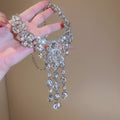 Silver Tone Crystal Y Drop Statement Necklace with Metal Tone Details view 6