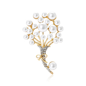Pearl Bouquet Brooch with Curved Stem in Gold and Silver Tones