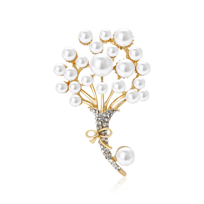 Pearl Bouquet Brooch with Curved Stem in Gold and Silver Tones