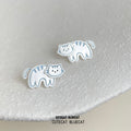 Silver Blue Outline Cartoon Cat Stud Earrings Pair view 4