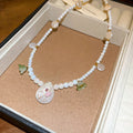 White Pearl Shell Flower Pendant Beaded Strand Necklace view 6