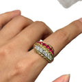 Gold Dual Twisted Rope Ring Ruby Red Clear Crystal Rows view 5