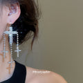 Silver Crystal Cross Tassel Drop Earrings Decorative Jewelry view 3