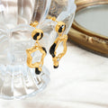 Irregular Open Frame Drop Earrings Black Enamel Crystal view 3