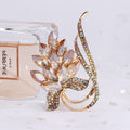 Champagne Crystal Leaf Brooch With Decorative Crystal And Enamel Details view 4