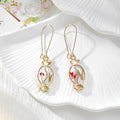 Gold Tone Candy-Shaped Pressed Flower Drop Earrings in Six Designs view 6