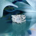 Silver Tone Oval Halo Multi-Band Clear Ring Sizes 6-10 view 3