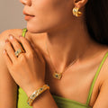 Textured Evil Eye Ring Bracelet Necklace And Hoop Earrings view 3