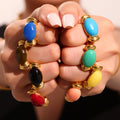 Oval Resin Open Rings Gold Steel Band Multicolor Stones view 3