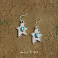 Antique Silver Star Turquoise Cabochon Hook Drop Earrings view 4