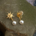 Gold-Tone Seashell Pearl Drop Earrings Stud Clip Styles view 7