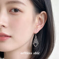 Antique Silver Filigree Black Cabochon Drop Hook Earrings view 2