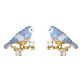 Gold Tone Blue Bird Branch Earrings In Stud And Clip Styles view 5