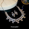 Silver Crystal Heart Drop Necklace Matching Heart Earrings view 3
