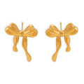 Bow Stud Earrings Gold Or Steel Titanium Metal Finish view 5