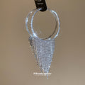 Large Crystal Fringe Hoop Drop Earrings in Silver Tone view 4