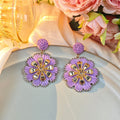 Six Color Woven Floral Round Statement Stud Earrings view 2