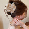 Champagne Satin Fabric Rose Flower Claw Hair Clip Piece view 3