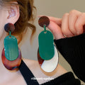 Layered Oval Resin Drop Earrings in Four Colorways view 3