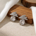 Clear Round Stone and Stacked Bar Silver Stud Earrings view 6
