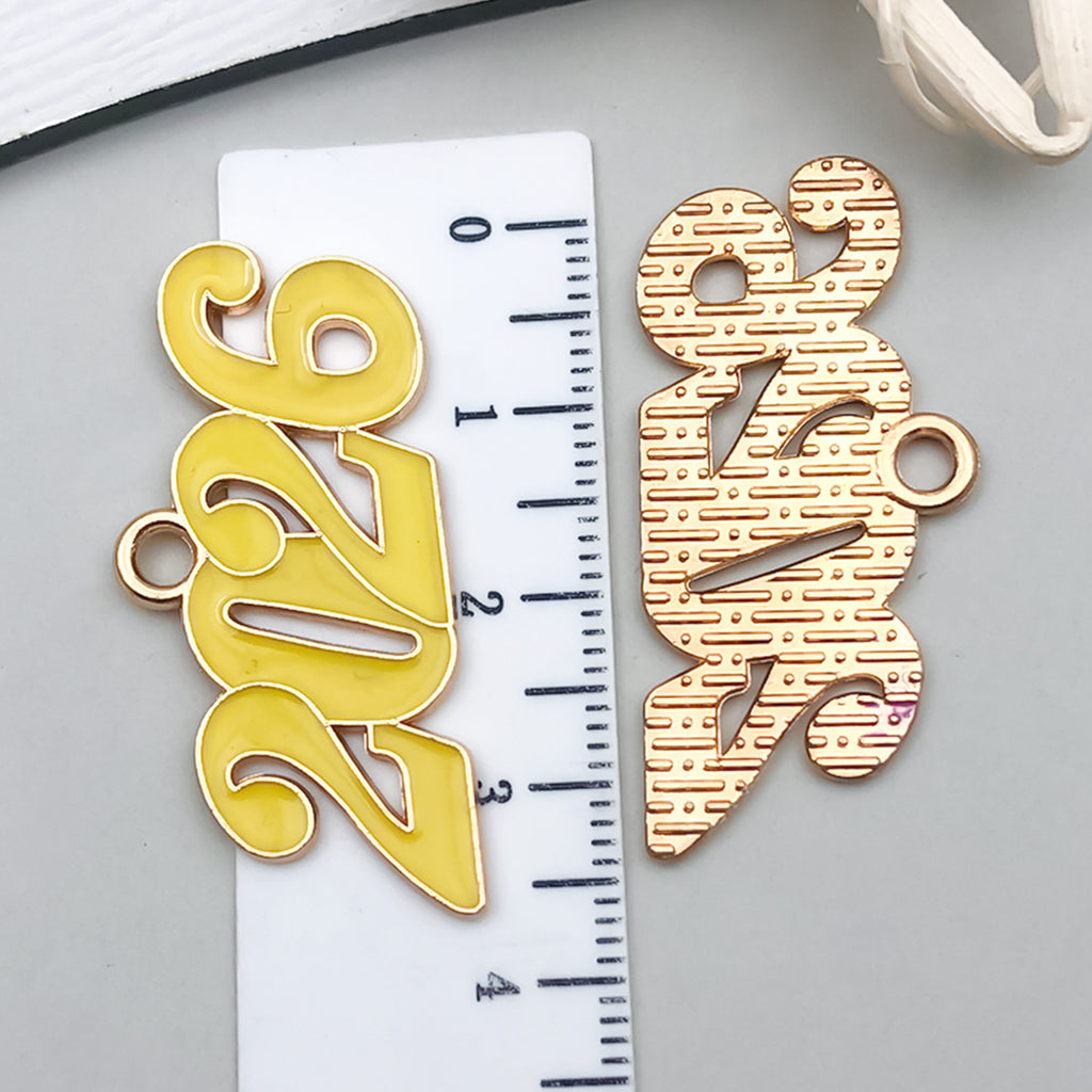 KC Gold Enamel Zinc Alloy 2026 Number Charm Pendant for Bracelet Necklace DIY