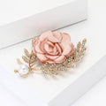 Fabric Rose Brooch Crystal Leaf Branch Pearl Five Colors view 3