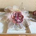 Pink Center Layered Flower Hair Claw With Gray White Petals And Feathers view 6