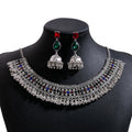 Ornate Silver Tone Jhumka Necklace and Earring Jewelry Sets view 2