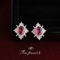 Silver Magenta Oval Crystal Cluster Stud Earrings Halo view 4