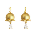 Matte Gold Bell Flower Drop Earrings Clear Teardrop CZ view 5