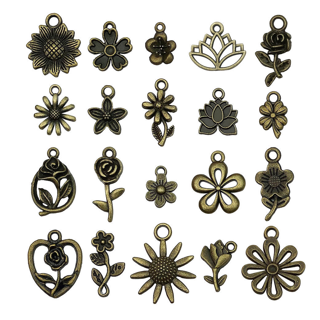 Antique Cyan Zinc Alloy Rose Sunflower Plum Blossom Charm Pendant for DIY Jewelry
