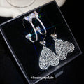 Openwork Heart Drop Stud Earrings With Crystal Tops view 1