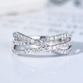 Silver Multi Layer Crossed CZ Pavé Finger Ring Sizes 6-10 view 1