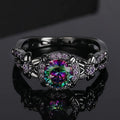 Black Metal Multicolor Center Flower Accent Finger Ring view 2