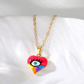 Gold Chain Enamel Heart Evil Eye Necklaces 4 Colors view 8