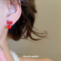 Six Pair Red Heart Bow Rose Crystal Stud Earring Set view 3