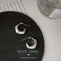 Silver Polished Irregular Thick Half Hoop Stud Earrings view 4