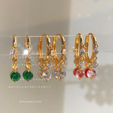 Gold-Tone Zircon Tassel Dangle Huggie Hoop Earrings