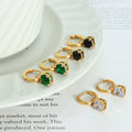Gold Huggie Hoop Drop Clear Green Black Stone Earrings view 3