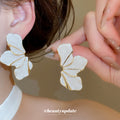 Large Enamel Flower Statement Stud Earrings Two Colors view 3