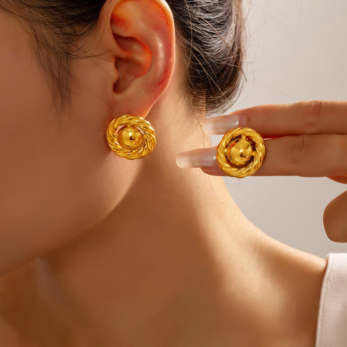 Twisted Rope Circle Stud Earrings Center Ball Finish