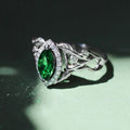Green Marquise Stone Ring with Ornate Silver Tone Frame view 1