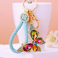 Large Gem Butterfly Keychains in Multicolor Yellow and Pink with Fortune Loops view 1