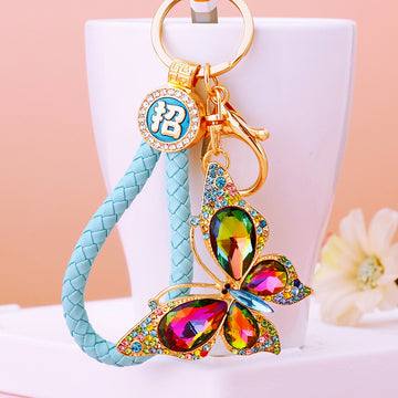 Large Gem Butterfly Keychains in Multicolor Yellow and Pink with Fortune Loops